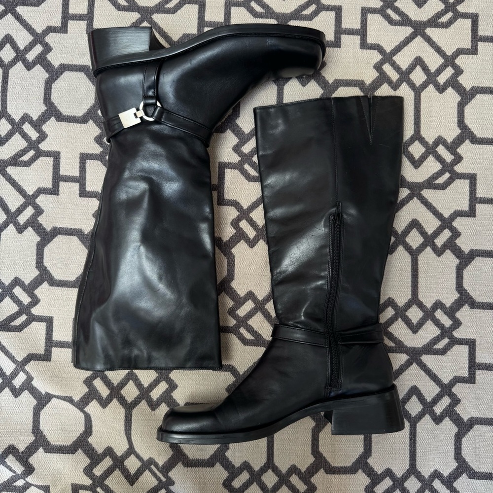 Nine West Genuine Leather Knee High Square Toe Chunky Tall Boots Black Y2K 10M - Picture 8 of 17